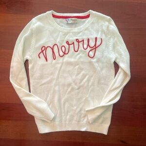 Copper Key White Sweater with Red 'Merry' Script